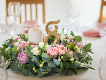 Close-up of rose bouquet on table