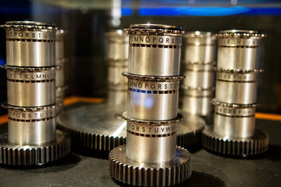 Close-up of containers on table