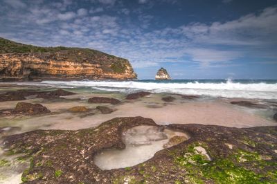 Scenic view of beach against sky