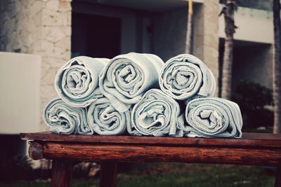 Towels rolled up on table