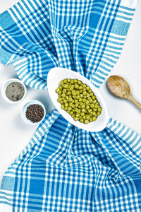 High angle view of breakfast served on table