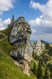 Statue on cliff against sky
