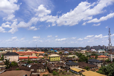 High angle view of townscape against sky