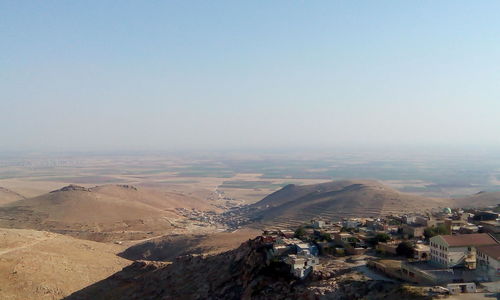 High angle view of landscape against clear sky