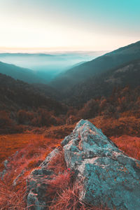 Aerial view of landscape against sky during sunset