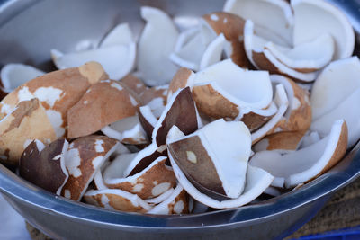 Close-up of chocolate cake in container on table