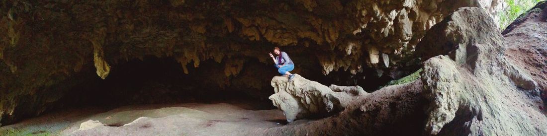 Panoramic view of rock formation in cave