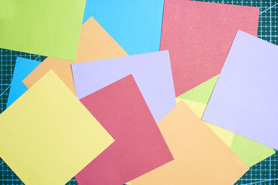 High angle view of multi colored paper