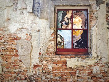 Brick wall with closed door