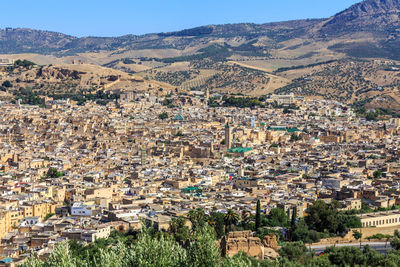 High angle view of townscape against sky