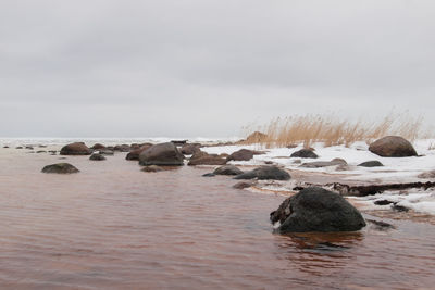 Rocks in sea against sky