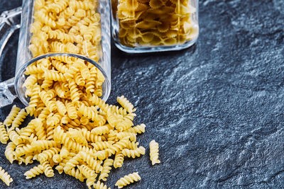 High angle view of yellow food on table