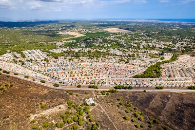 High angle view of cityscape against sky