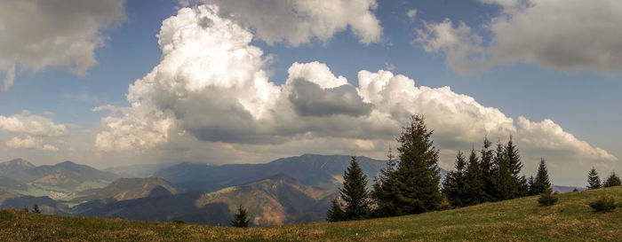 Panoramic view of landscape and mountains against sky