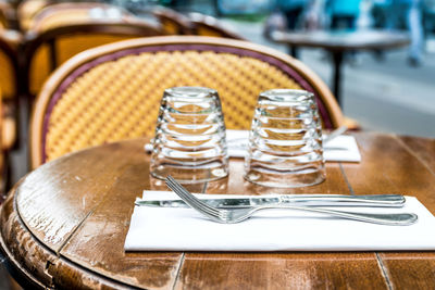 Place setting at outdoor restaurant