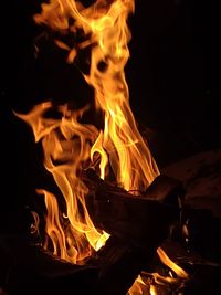 Close-up of fire in the dark