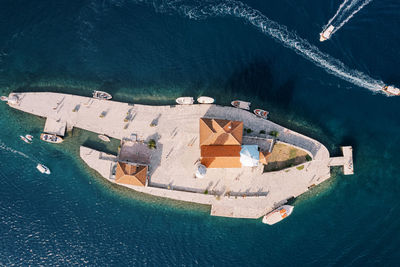 High angle view of boats in sea