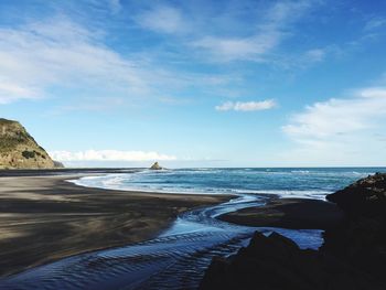 Scenic view of sea against blue sky