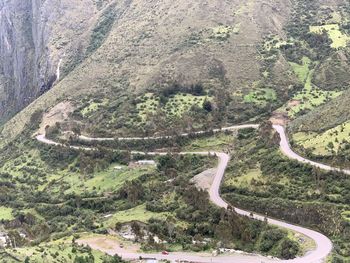High angle view of road amidst trees in forest