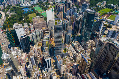 Aerial view of modern buildings in city