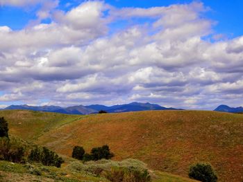 Scenic view of landscape against cloudy sky