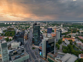 Aerial view of the tallinn business center in the evening. beautiful business district