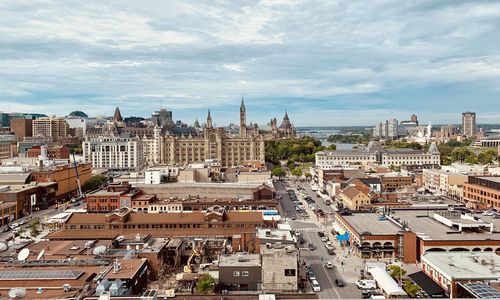 High angle view of parliament hill in ottawa against sky