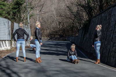 Sequence of young beautiful woman posing on street