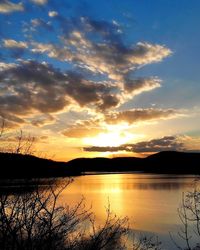 Scenic view of lake against sky during sunset