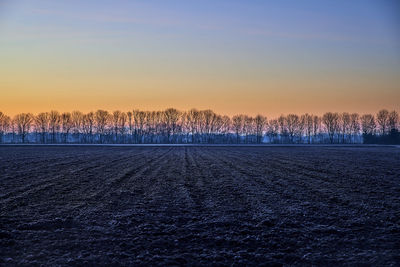 Scenic view of field against sky during winter
