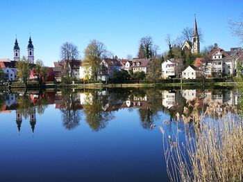 Reflection of buildings in lake