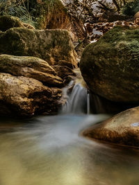 Stream flowing through rocks in forest