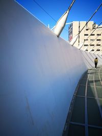 Low angle view of building against clear blue sky