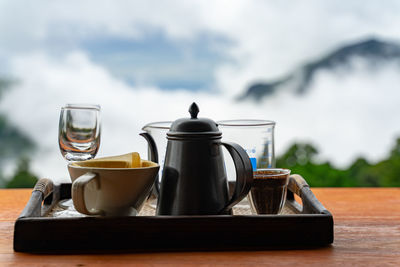 Close-up of tea cup on table