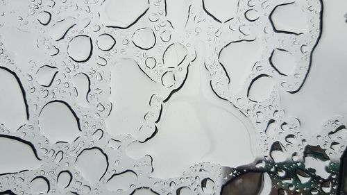 Full frame shot of raindrops on glass window