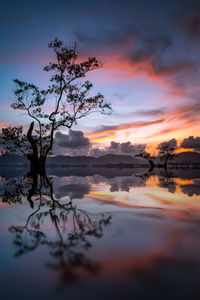 Scenic view of lake against sky during sunset