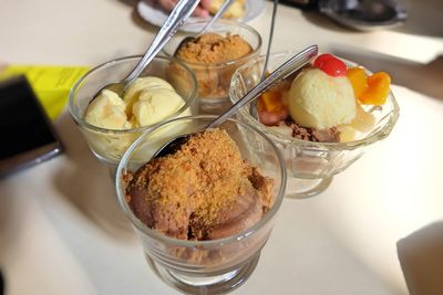 Close-up of ice cream in bowl on table