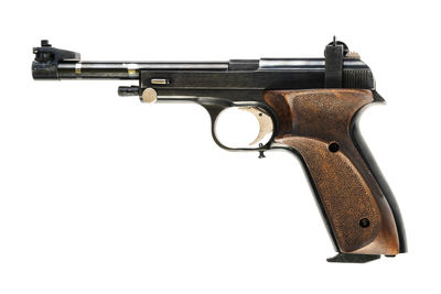 Close-up of gun on white background
