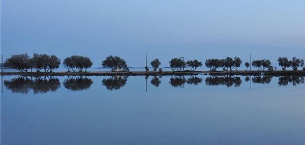 Scenic view of calm sea against clear sky