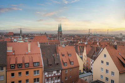 High angle view of buildings in city