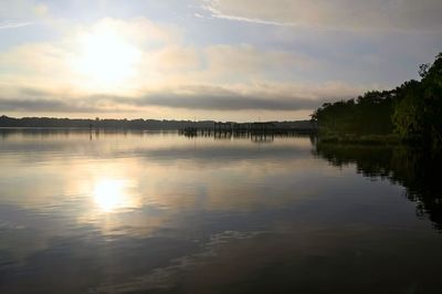 Scenic view of lake against sky during sunset