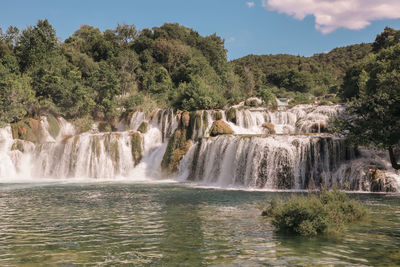 View of waterfall in forest