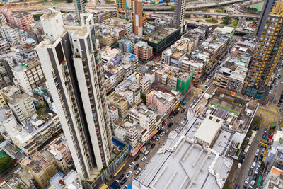 High angle view of buildings in city