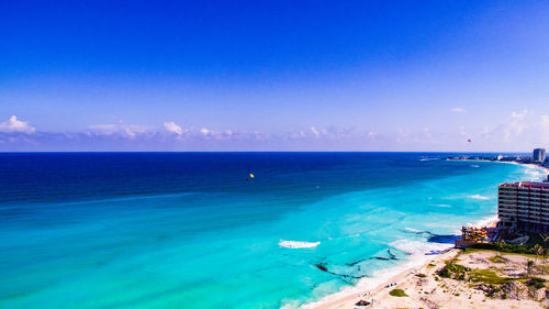 Scenic view of sea against blue sky