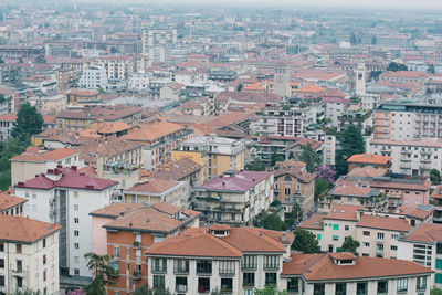 High angle view of buildings in city