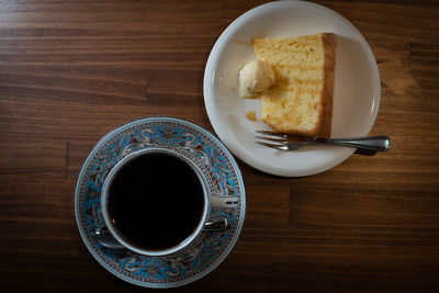 High angle view of breakfast served on table