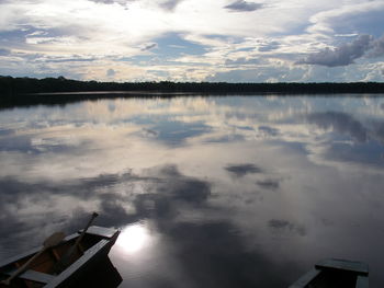 Scenic view of lake against sky at sunset