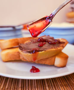 Close-up of dessert in plate on table