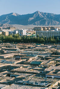 High angle view of buildings against sky in city