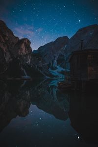 Pragser wildsee in italy, by night. 